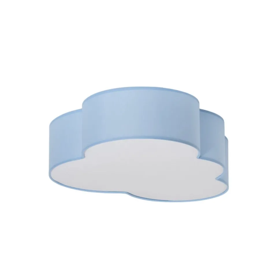 Plafondlamp Cloud, blauw, 63 cm lang, textiel, wolk, E27