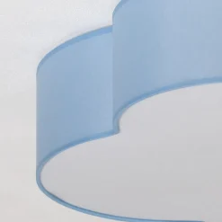 Plafondlamp Cloud, blauw, 63 cm lang, textiel, wolk, E27