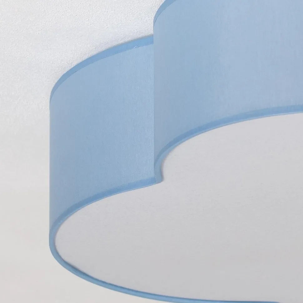 Plafondlamp Cloud, blauw, 63 cm lang, textiel, wolk, E27