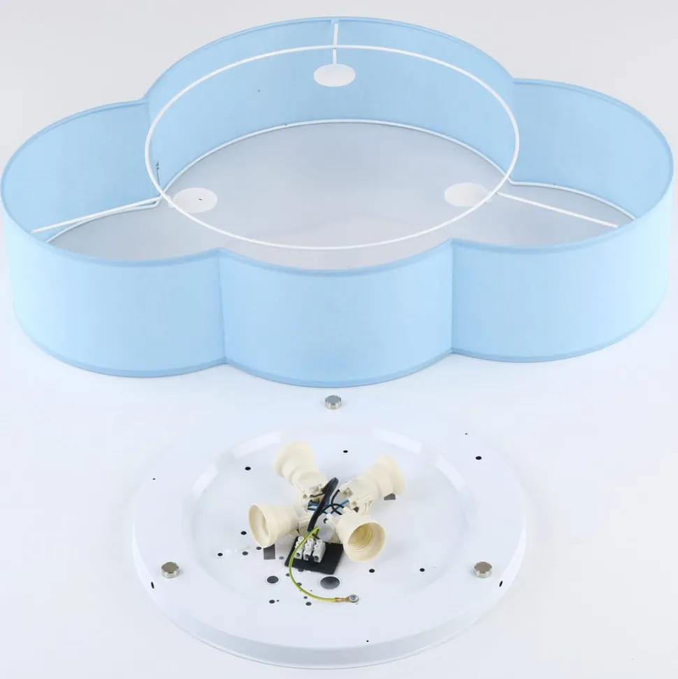 Plafondlamp Cloud, blauw, 63 cm lang, textiel, wolk, E27