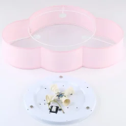 Plafondlamp Cloud, roze, 63 cm lang, textiel, wolk, E27