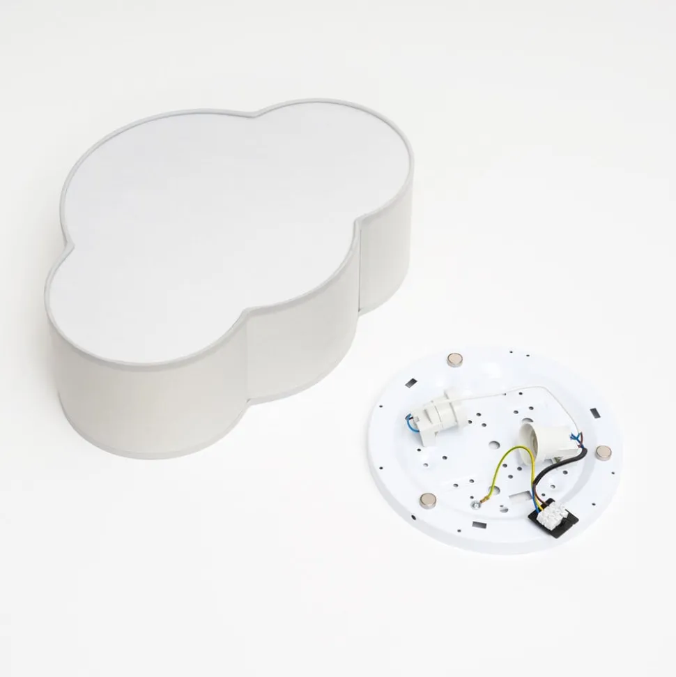 Plafondlamp Cloud van textiel, lengte 41 cm, grijs