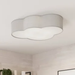 Plafondlamp Cloud van textiel, lengte 62 cm, grijs