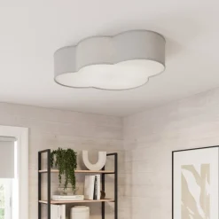 Plafondlamp Cloud van textiel, lengte 62 cm, grijs