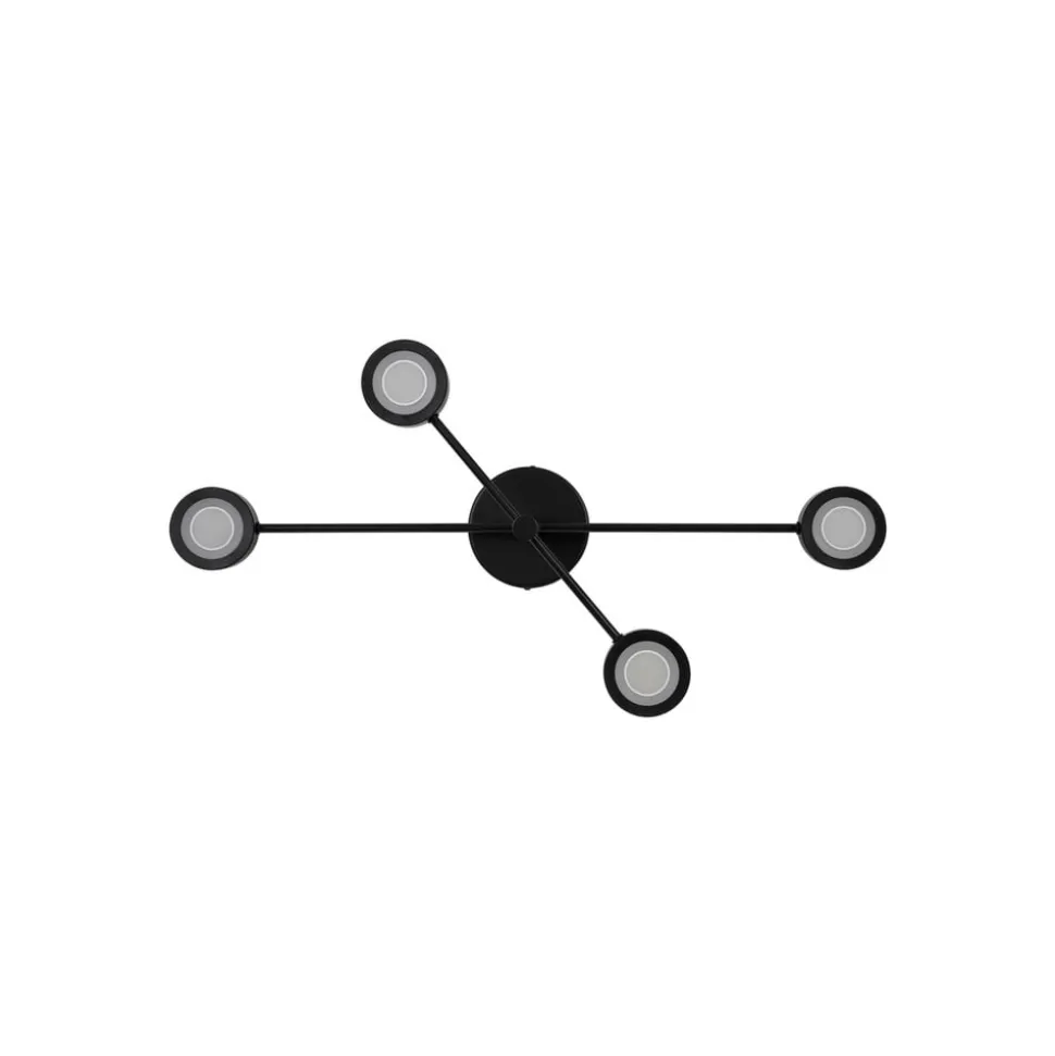 Plafondlamp Clyde Flex, 4-lamps, 2 schragen, zwart