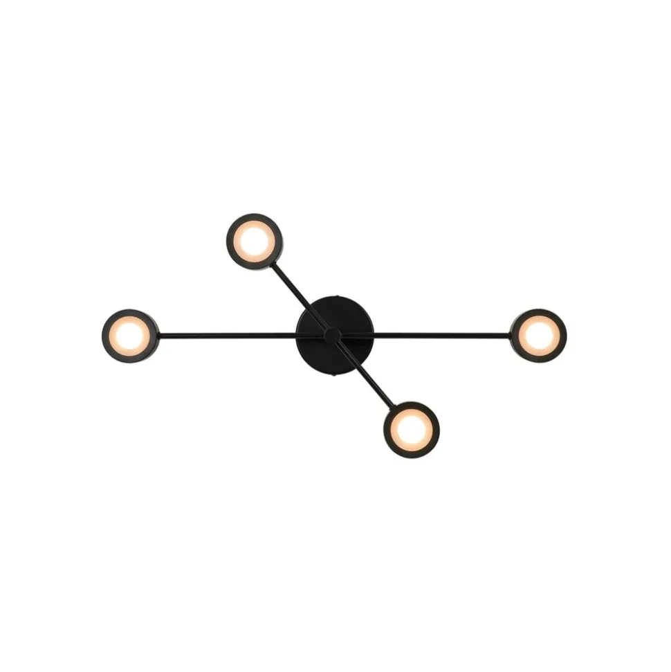 Plafondlamp Clyde Flex, 4-lamps, 2 schragen, zwart