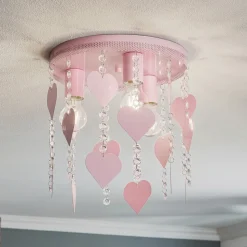 Plafondlamp Corazon in roze met hartjes
