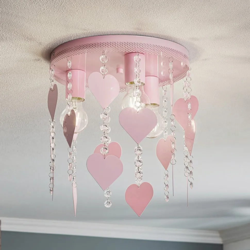 Plafondlamp Corazon in roze met hartjes