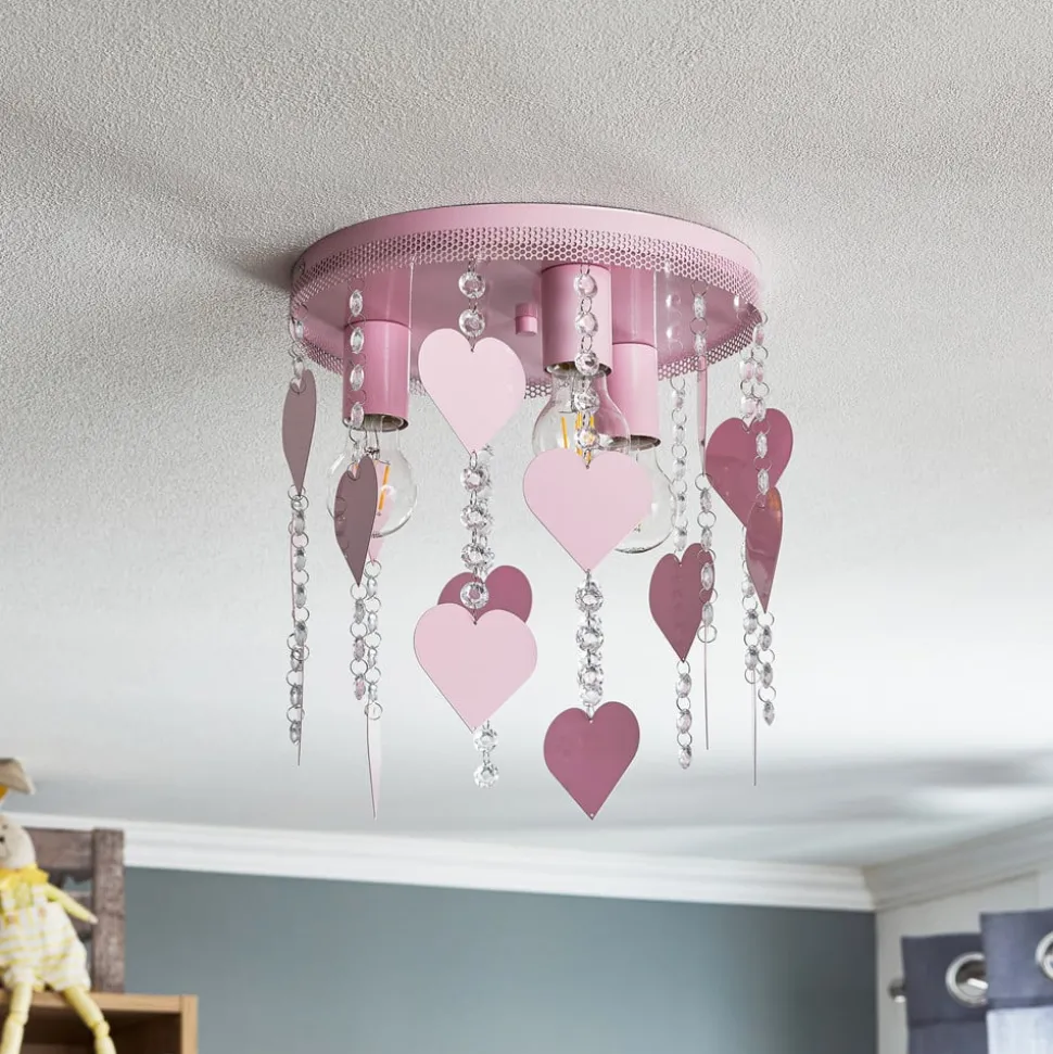 Plafondlamp Corazon in roze met hartjes