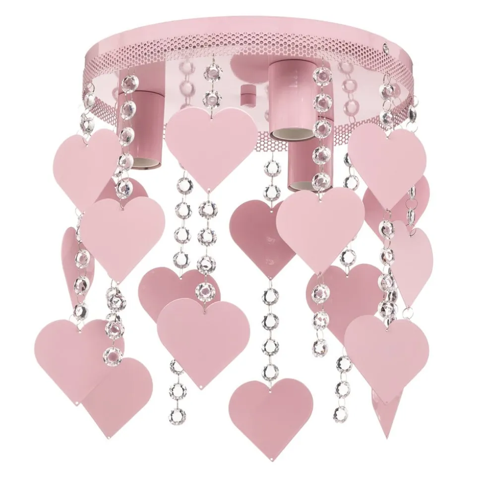 Plafondlamp Corazon in roze met hartjes