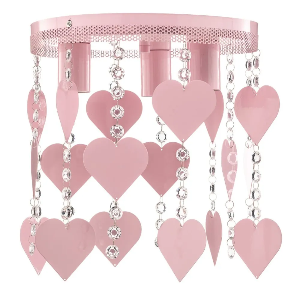Plafondlamp Corazon in roze met hartjes