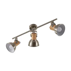 Plafondlamp Dennis met hout, 3-lamps, langwerpig
