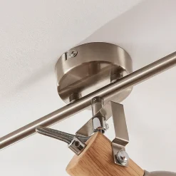 Plafondlamp Dennis met hout, 3-lamps, langwerpig