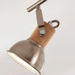 Plafondlamp Dennis met hout, 3-lamps, langwerpig