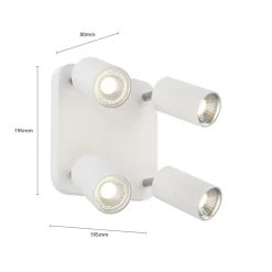 Plafondlamp Eye Spot 4-lamps vierkant, wit