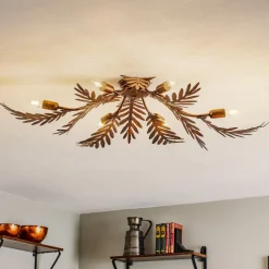 Plafondlamp Felce als varen in brons, 105 x 60 cm