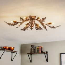 Plafondlamp Felce als varen in brons, 105 x 60 cm