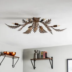 Plafondlamp Felce als varen in brons, 105 x 60 cm