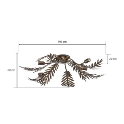 Plafondlamp Felce als varen in brons, 105 x 60 cm