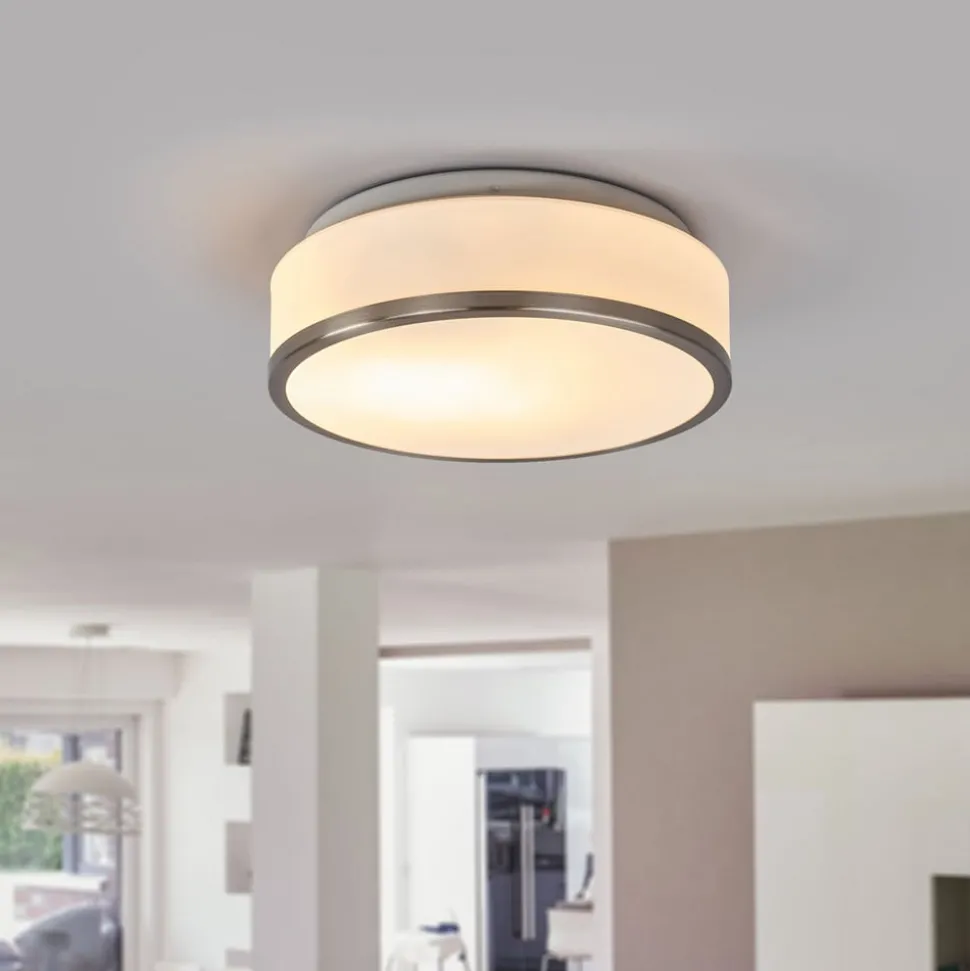 Plafondlamp Flush IP44, Ø 28cm, zilver gesatineerd