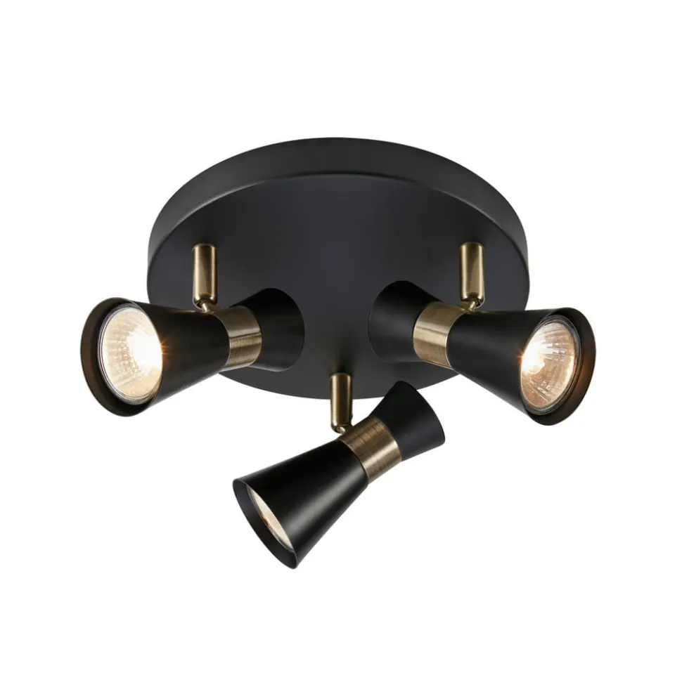 Plafondlamp folie, 3-lamps, zwart/messing