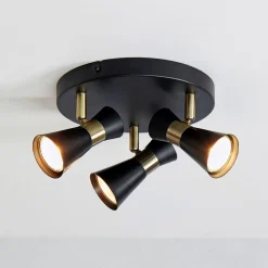 Plafondlamp folie, 3-lamps, zwart/messing