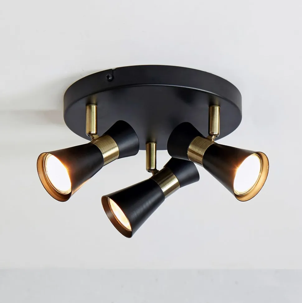 Plafondlamp folie, 3-lamps, zwart/messing