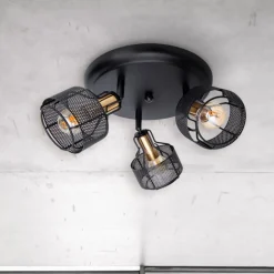 Plafondlamp Foro, 3-lamps, zwart/goud