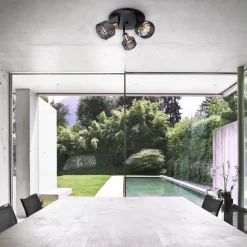 Plafondlamp Foro, 3-lamps, zwart/goud