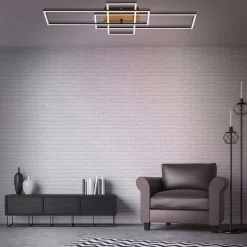 Plafondlamp Frame CCT, afstandsbediening, zwart/hout