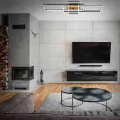 Plafondlamp Frame CCT, afstandsbediening, zwart/hout