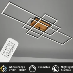 Plafondlamp Frame CCT, afstandsbediening, zwart/hout