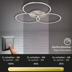 Plafondlamp Frame ring Switch Dim nikkel 3-lamps