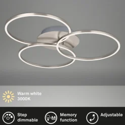 Plafondlamp Frame ring Switch Dim nikkel 3-lamps