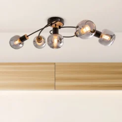 Plafondlamp Fumoso, 5-lamps, zwart