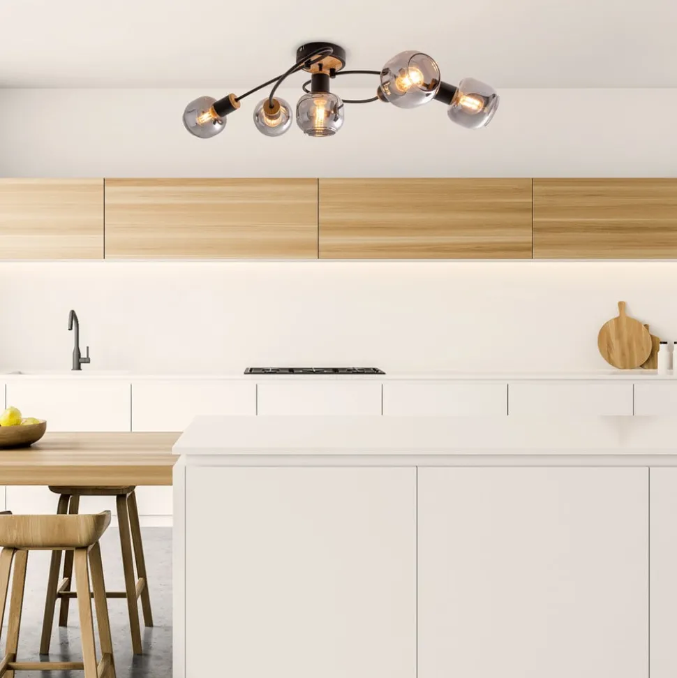 Plafondlamp Fumoso, 5-lamps, zwart