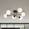 Plafondlamp Glassy, 6-lamps, zwart/opaal
