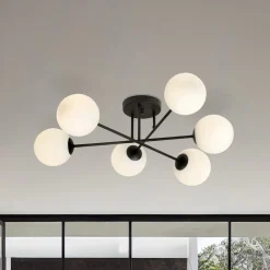 Plafondlamp Glassy, 6-lamps, zwart/opaal