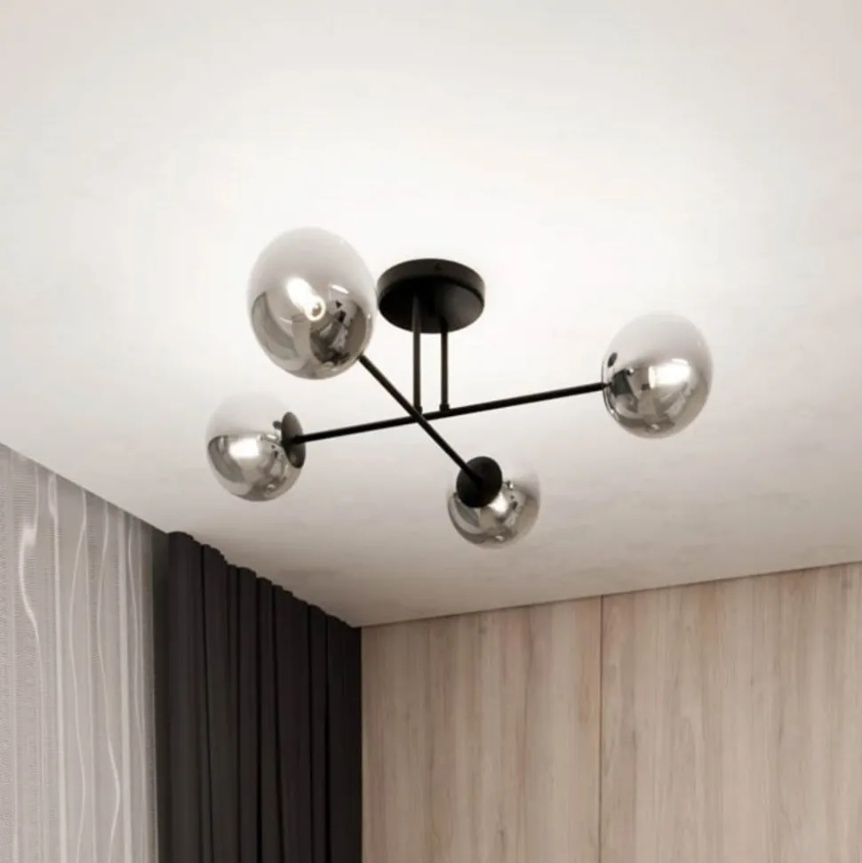 Plafondlamp Glassy, 4-lamps gekruist zwart/grafiet