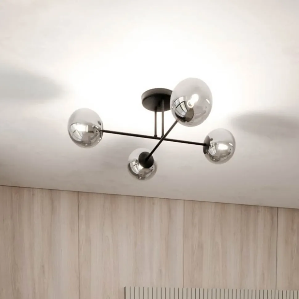 Plafondlamp Glassy, 4-lamps gekruist zwart/grafiet