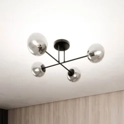Plafondlamp Glassy, 4-lamps gekruist zwart/grafiet