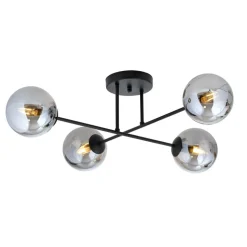 Plafondlamp Glassy, 4-lamps gekruist zwart/grafiet