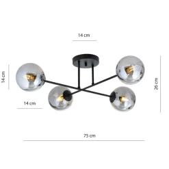 Plafondlamp Glassy, 4-lamps gekruist zwart/grafiet