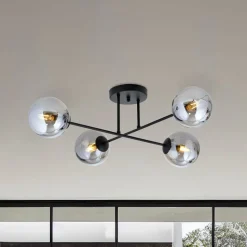 Plafondlamp Glassy, 4-lamps gekruist zwart/grafiet