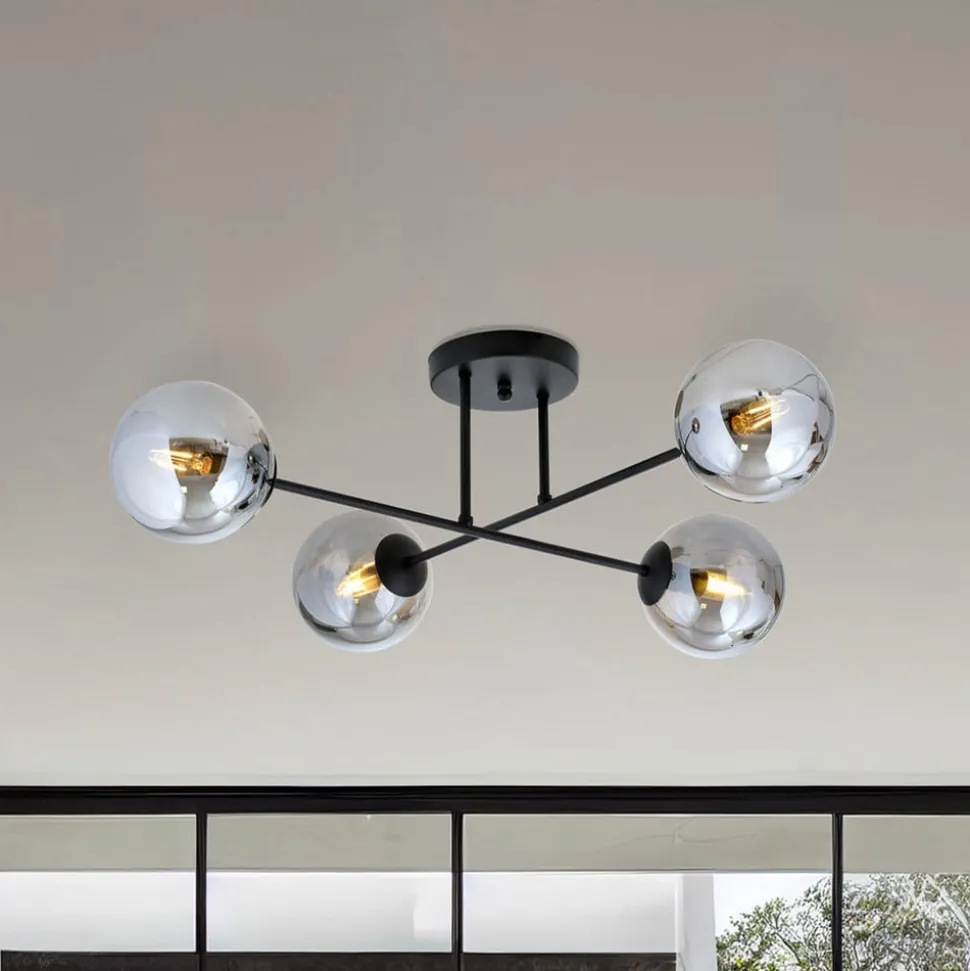 Plafondlamp Glassy, 4-lamps gekruist zwart/grafiet