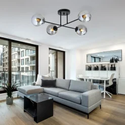 Plafondlamp Glassy, 4-lamps gekruist zwart/grafiet