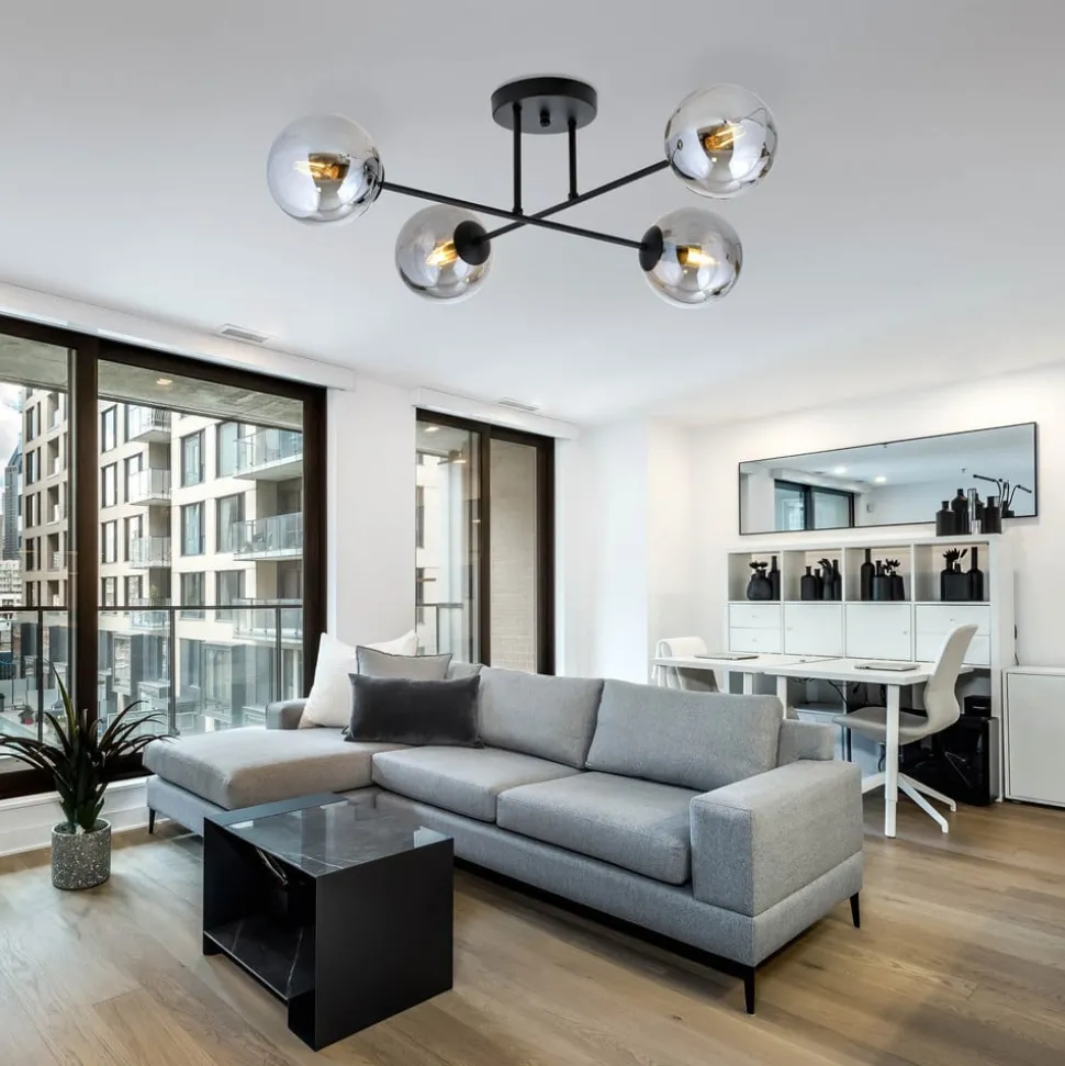 Plafondlamp Glassy, 4-lamps gekruist zwart/grafiet