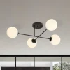 Plafondlamp Glassy, 4-lamps, gekruist, zwart/opaal