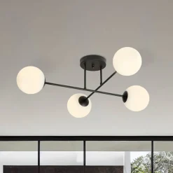 Plafondlamp Glassy, 4-lamps, gekruist, zwart/opaal