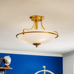 Plafondlamp Griffin met afstand, messing, Ø 42 cm